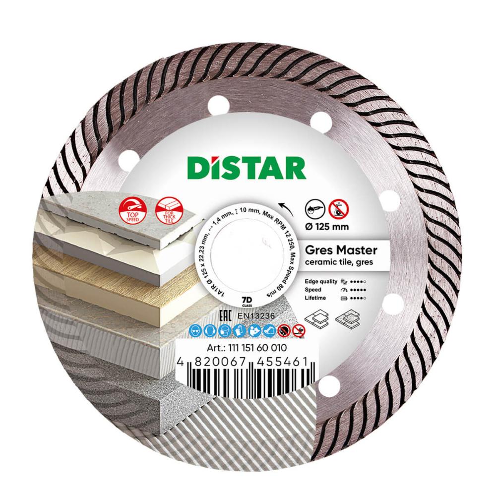 Διαμαντόδισκος Πορσελάνης Gres Master 125x1,4x10x22,23 Distar